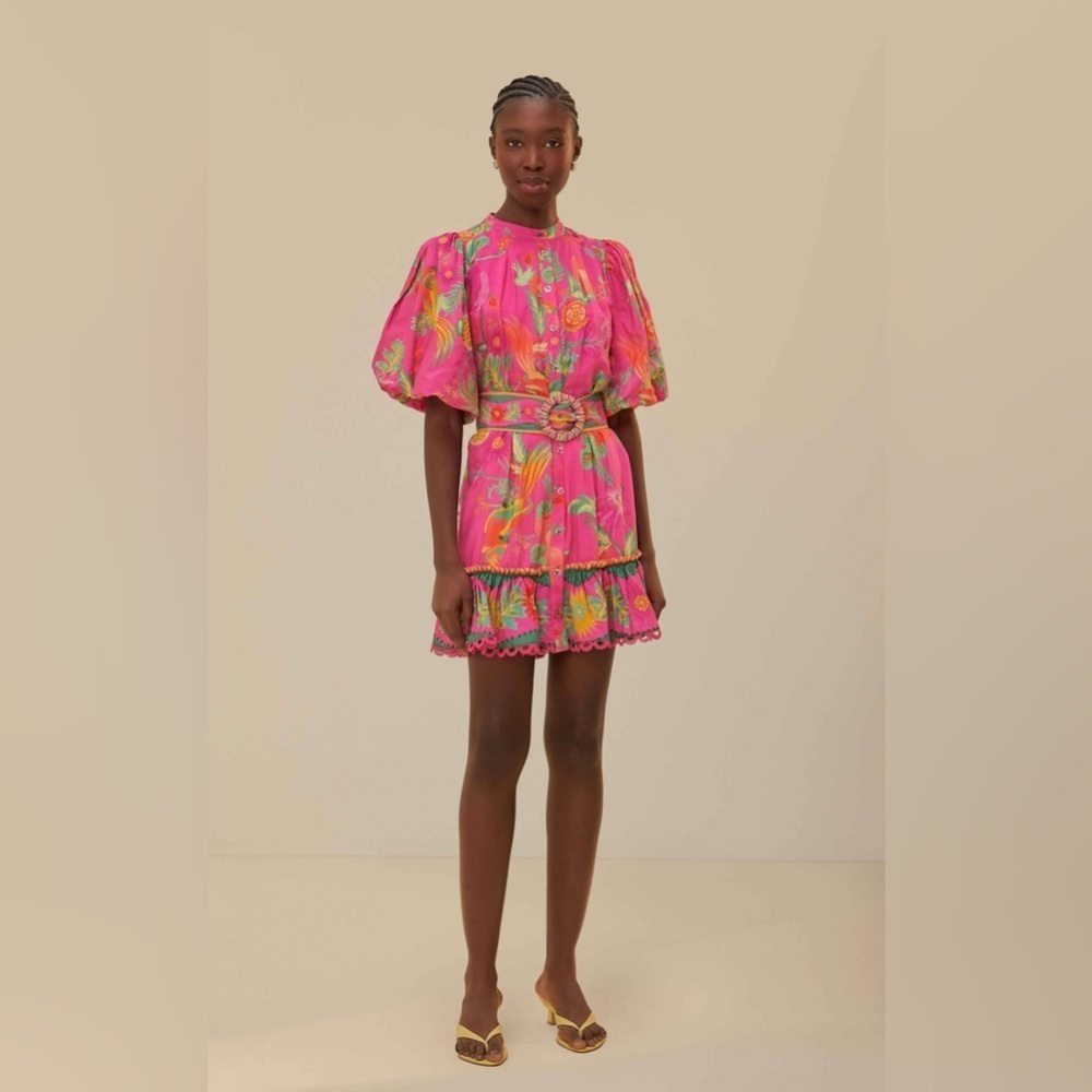NWT FARM Rio Pink Delicate Fruit Garden Mini Dress, Size L